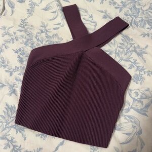 Babaton Plum Ribbed Knit Top